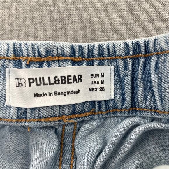 Pull & Bear Jeans Womens M Blue Slouchy Pull-On Light Wash Drawstring Waist - Picture 4 of 9